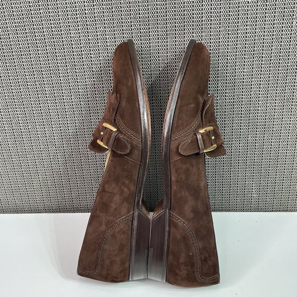 Cole Haan Brown Suede Loafers With Gold Buckle Size 9 M Made In Italy - Picture 9 of 10